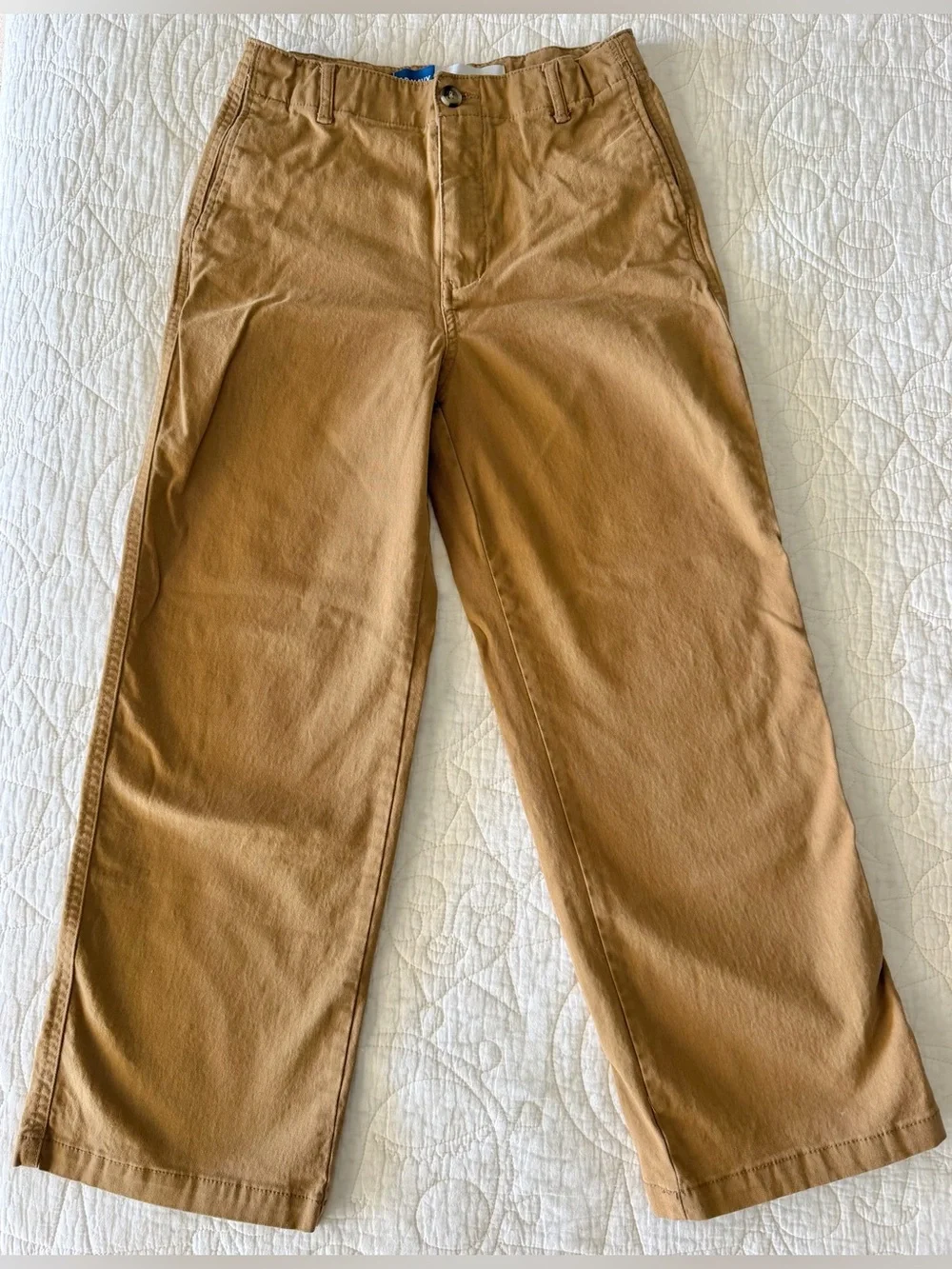 Old Navy Boys Tan Baggy Straight Leg Chino Pants w Pockets, Adjustable Waist 10